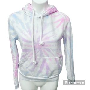 90 Degree by Reflex White Pink & Blue Tie Dye Hooded Sweatshirt Hoodie - Small
